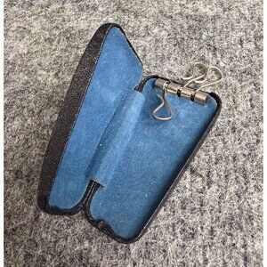 Vintage Black Leatherette Key Holder With Blue Suede Interior